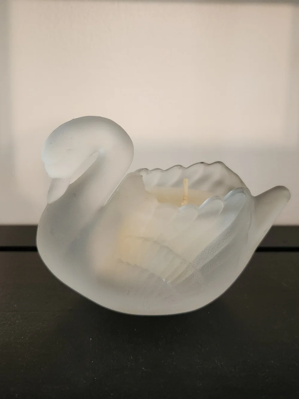 Frosted Glass Swan Candle Holder with Original Candle